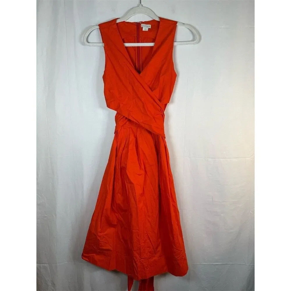 J. by J.Crew Dress Womens Size 00 Orange Sleeveless Wrap Midi Tie Waist
